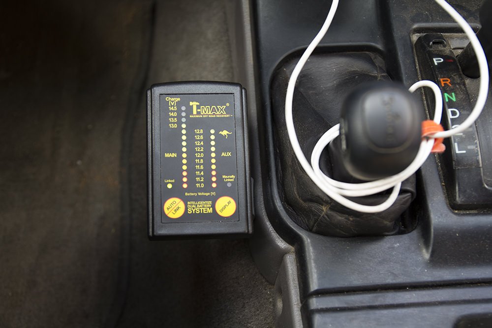 Battery display mounted in car.